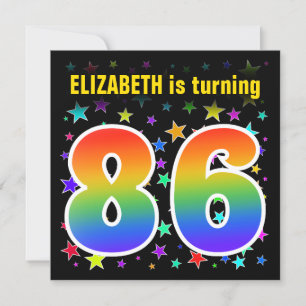 Colourful Stars + Rainbow Pattern "86" Birthday # Invitation