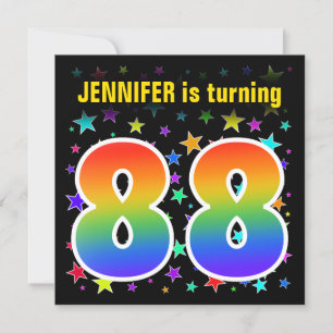 Colourful Stars + Rainbow Pattern "88" Birthday # Invitation