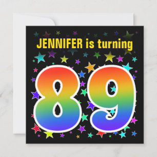 Colourful Stars + Rainbow Pattern "89" Birthday # Invitation