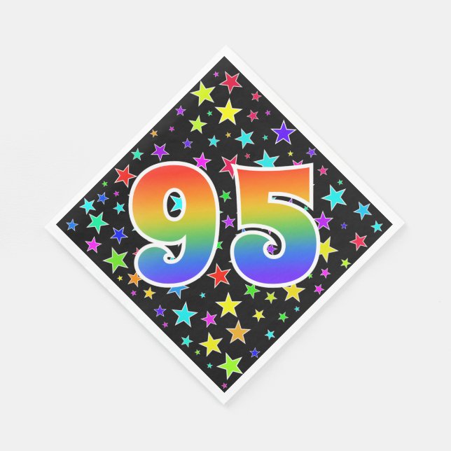 Colourful Stars + Rainbow Pattern "95" Event # Napkin (Corner)
