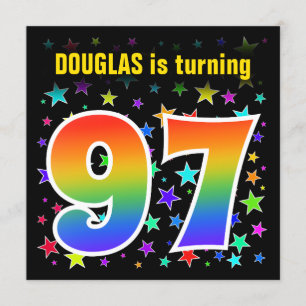 Colourful Stars + Rainbow Pattern "97" Birthday # Invitation