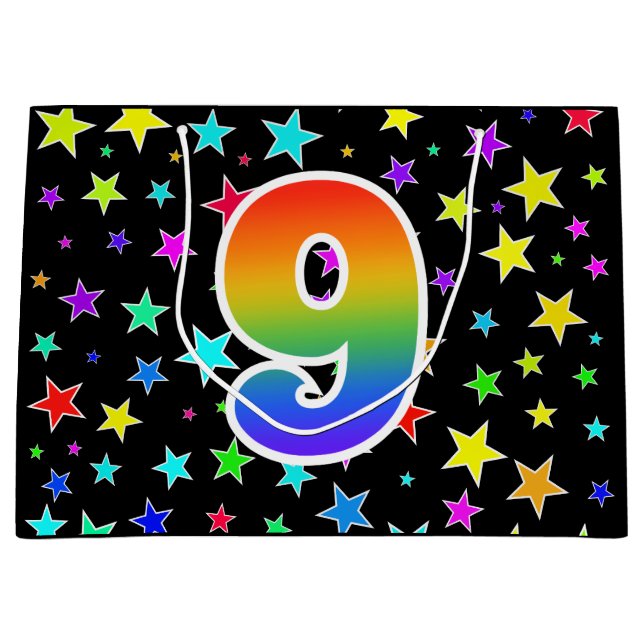 Colourful Stars + Rainbow Pattern "9" Event # Large Gift Bag (Front)