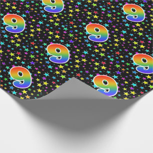 Colourful Stars + Rainbow Pattern "9" Event # Wrapping Paper