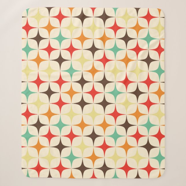 Colourful Stars Retro Geometric Pattern Sherpa Blanket (Front)
