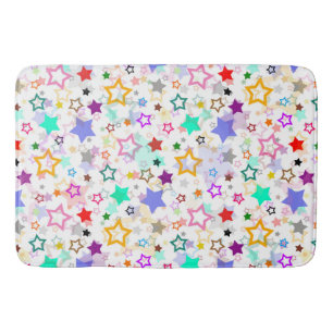 Colourful Stars White  Bath Mat