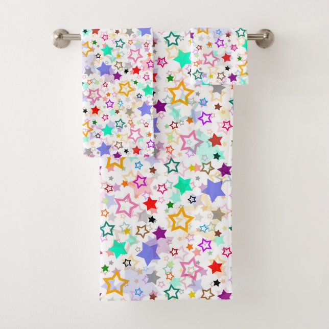 Colourful Stars White  Bath Towel Set (Insitu)