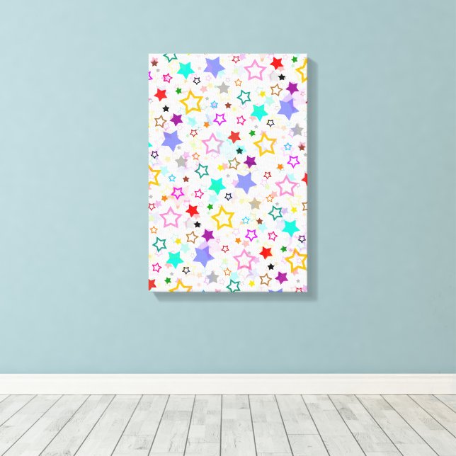 Colourful Stars White  Canvas Print (Insitu(Wood Floor))