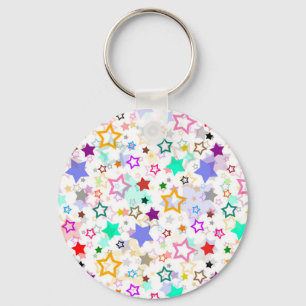 Colourful Stars White Key Ring
