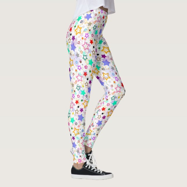 Colourful Stars White  Leggings (Right)