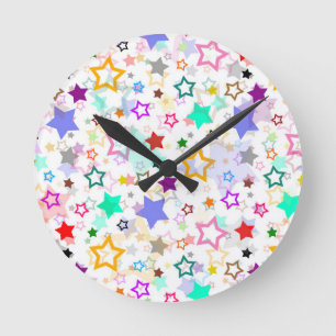 Colourful Stars White  Round Clock