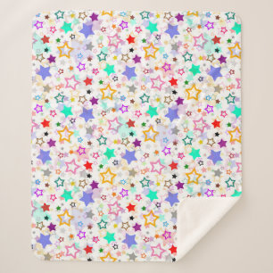 Colourful Stars White Sherpa Blanket