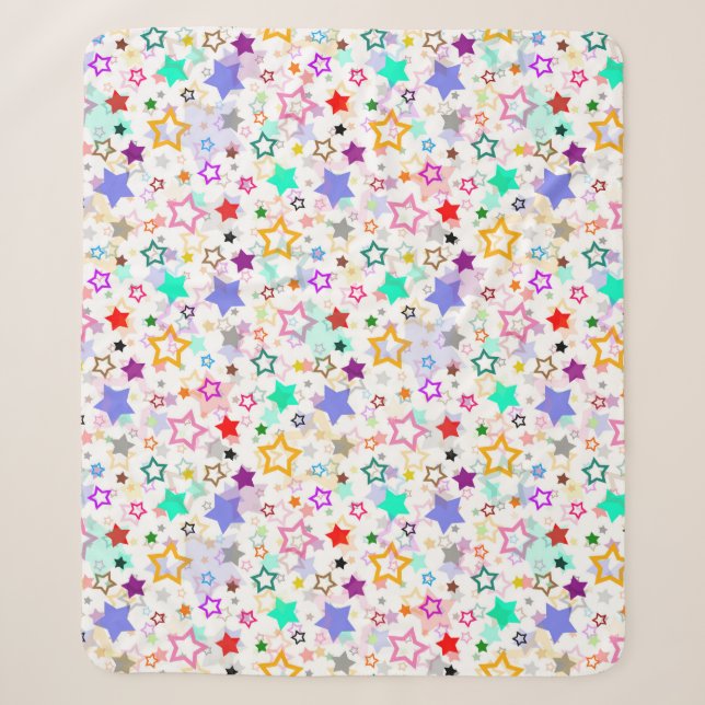 Colourful Stars White  Sherpa Blanket (Front)