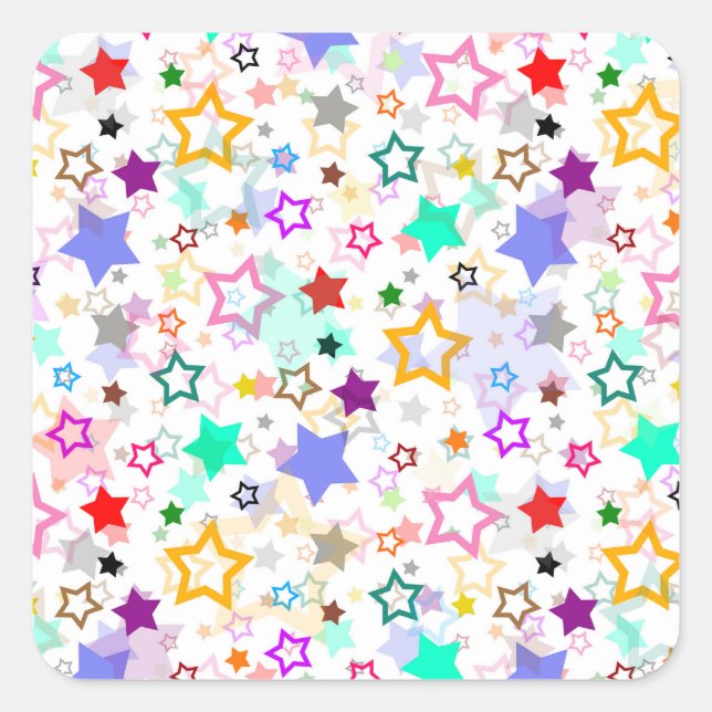 Colourful Stars White  Square Sticker (Front)