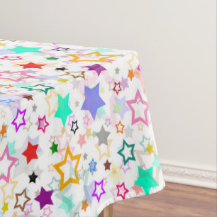 Colourful Stars White  Tablecloth