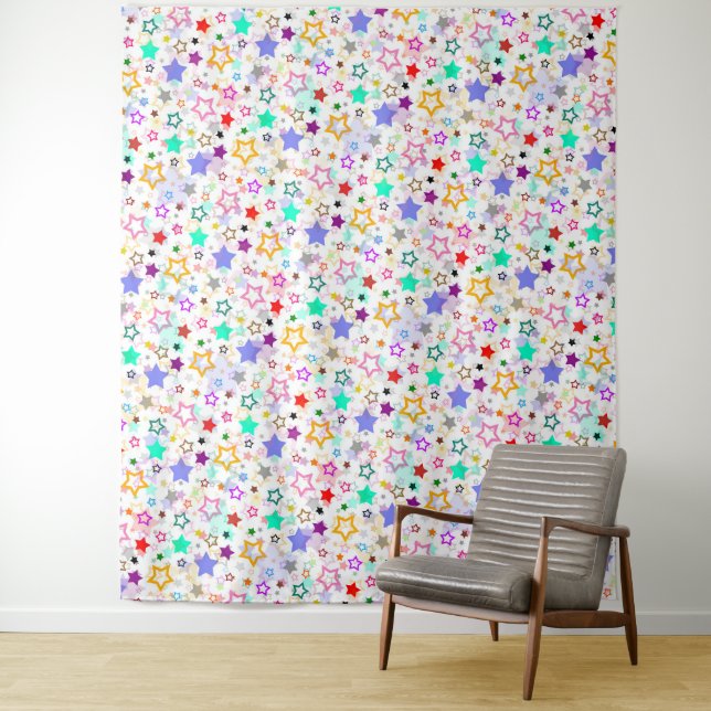 Colourful Stars White  Tapestry (In Situ)