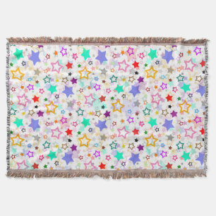 Colourful Stars White Throw Blanket