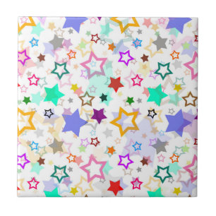 Colourful Stars White Tile