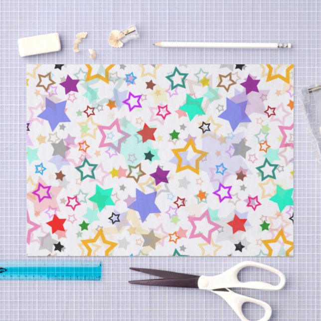 Colourful Stars White  Tissue Paper (Craft)