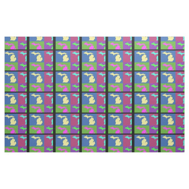 Colourful State Of Michigan Pop Art Map Fabric (Fat Quarter)