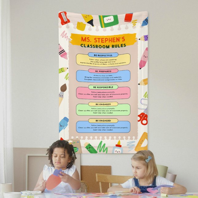 Colourful Stationary Teacher Classroom Rules Banner (Colorful Stationary Teacher Classroom Rules Banner)