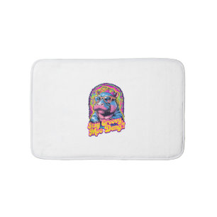 Colourful Stay Groovy Moo Deng Pygmy Hippo Design  Bath Mat