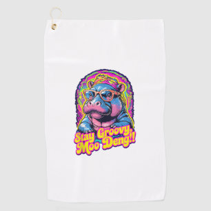 Colourful Stay Groovy Moo Deng Pygmy Hippo Design  Golf Towel