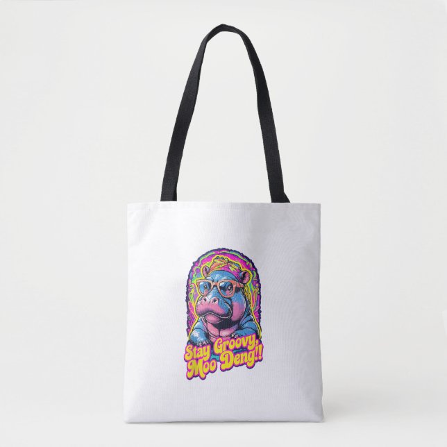 Colourful Stay Groovy Moo Deng Pygmy Hippo Design  Tote Bag (Front)