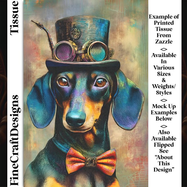 Colourful Steampunk Dog In Bow Tie DK7L Decoupage Tissue Paper (Creator Uploaded)