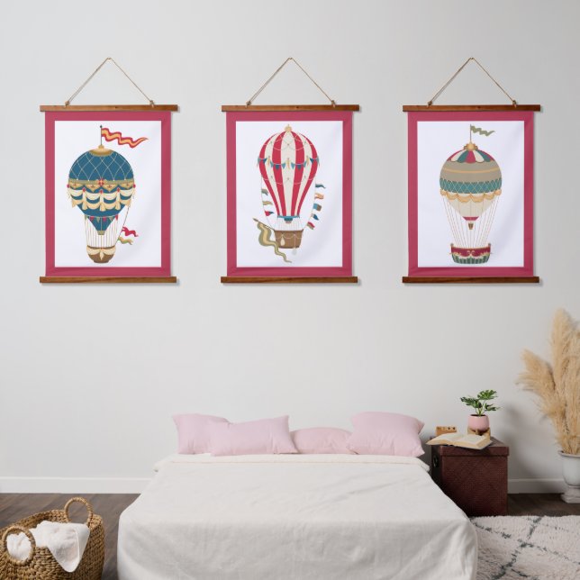 Colourful Steampunk Hot Air Balloon Baby Bedroom Hanging Tapestry (Bedroom)