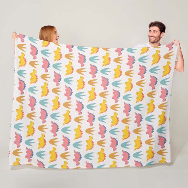 Colourful Stegosaurus and Plants Fleece Blanket (In Situ)