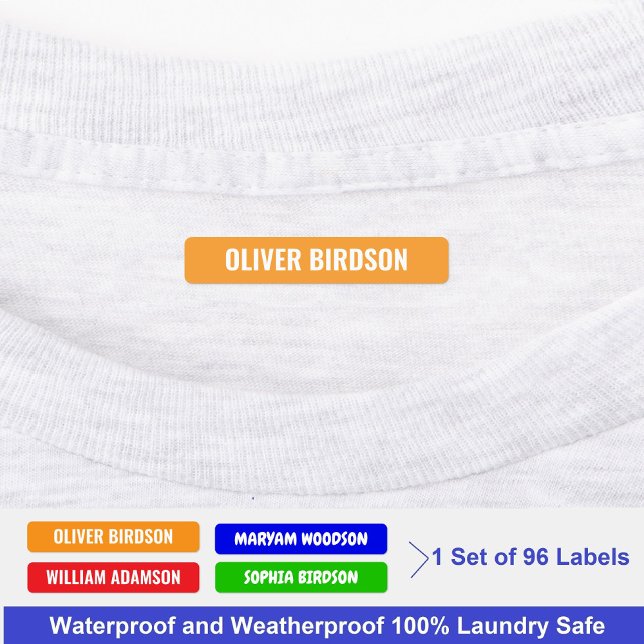 Colourful Stick On Names For Clothes, Waterproof (Full Name Labels
Red Name Labels
Blue Name Labels
Green Name Labels
Orange Name Labels)