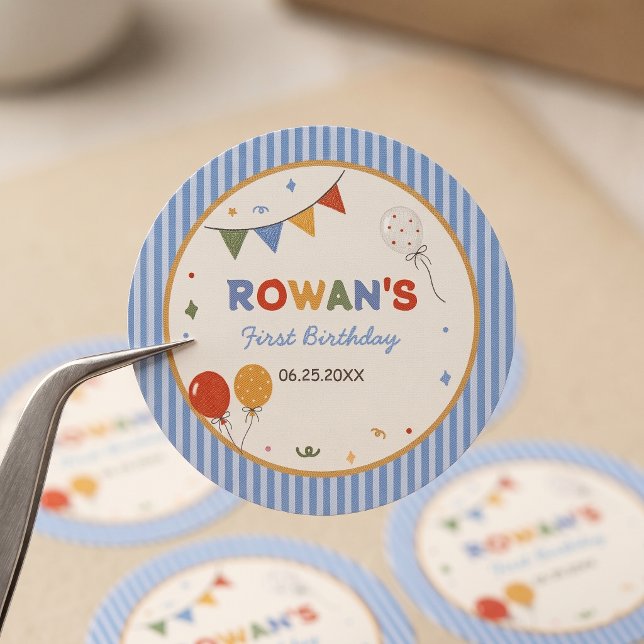 Colourful Stiped Fun Birthday Classic Round Sticker (Creator Uploaded)