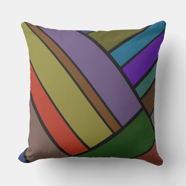Colourful Stiped Outdoor Throw Pillow (Front)