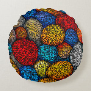 Colourful Stone Mosaic Abstract Nature Inspired Round Cushion