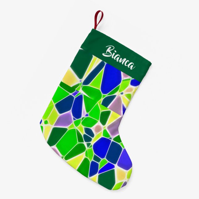 Colourful stone shapes small christmas stocking (Front (Hanging))