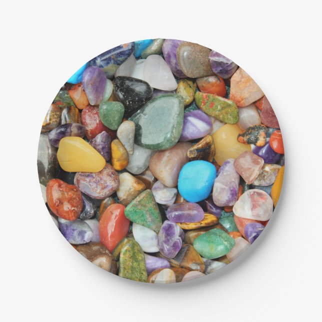 Colourful stones, pebbles, rocks paper plate (Front)