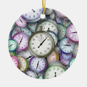 Colourful Stopwatch Time Management Abstract Ceramic Tree Decoration