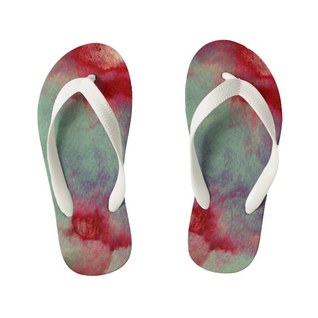 Colourful stormy clouds abstract brush stroke art kid's jandals (Footbed)