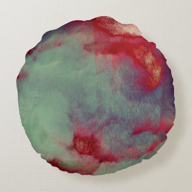 Colourful stormy clouds abstract brush stroke art round cushion (Back)