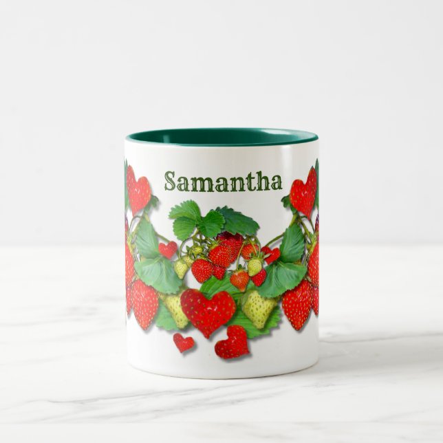 Colourful Strawberries personalised Custom Text Two-Tone Coffee Mug (Center)