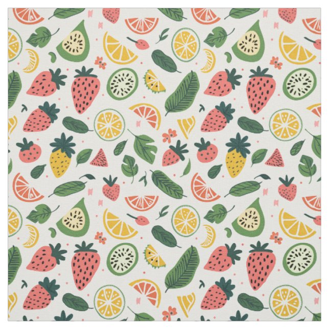Colourful Strawberry & Citrus Fruit Pattern Fabric (Swatch)