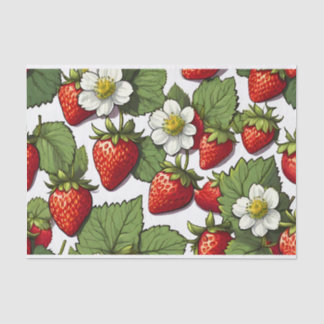 Colourful Strawberry Fruit, Flowers and Leaves  Tissue Paper