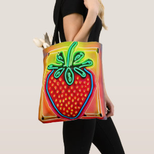 Colourful Strawberry Neon Glow Tote Bag