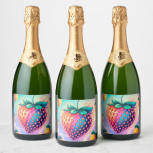 Colourful strawberry sparkling wine label