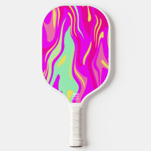 Colourful Streaks of Pink Magenta Yellow Mint Gree Pickleball Paddle