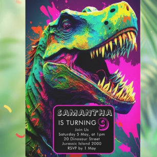  colourful street art dinosaur invitation