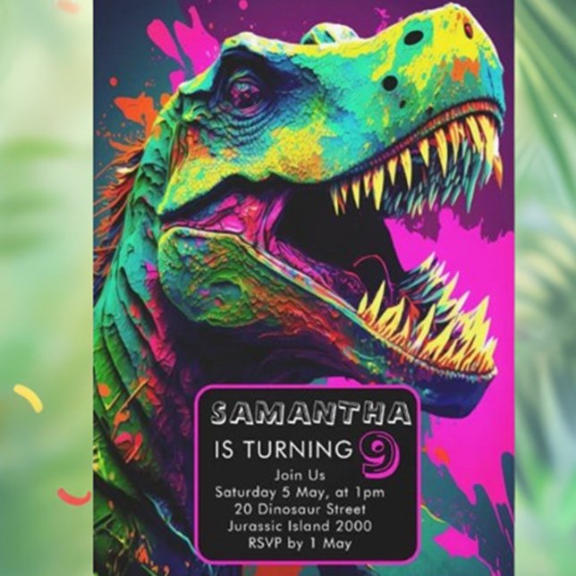 colourful street art dinosaur invitation (Unleash your creativity with our colorful street art dinosaur invitation! )