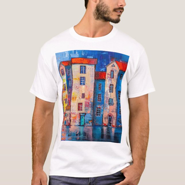 Colourful Street Panorama Impressionist Art T-Shirt (Front)