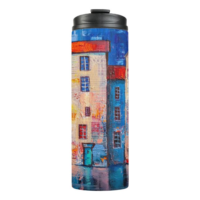 Colourful Street Panorama Impressionist Art Thermal Tumbler (Front)