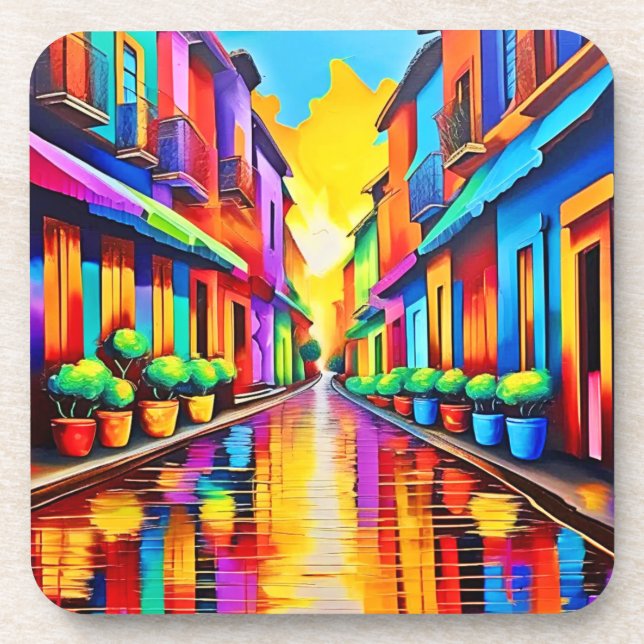 Colourful Street Scene Art Coaster (Front)